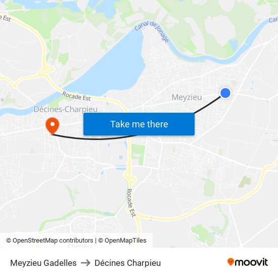 Meyzieu Gadelles to Décines Charpieu map