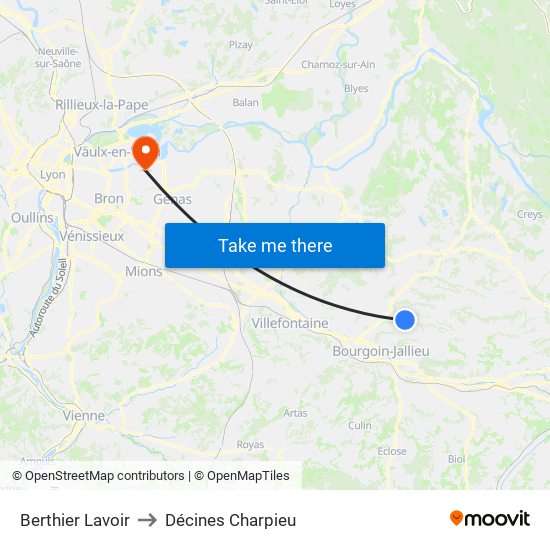 Berthier Lavoir to Décines Charpieu map