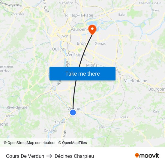 Cours De Verdun to Décines Charpieu map
