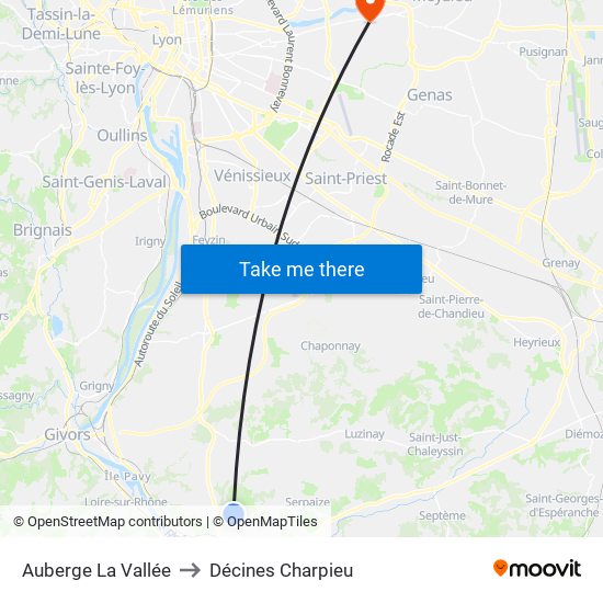 Auberge La Vallée to Décines Charpieu map