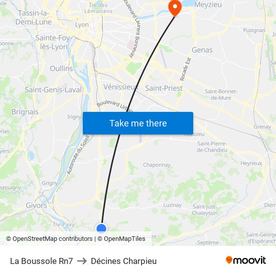 La Boussole Rn7 to Décines Charpieu map