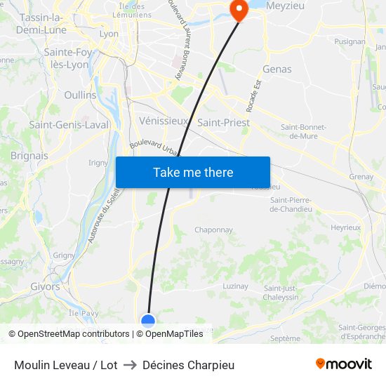 Moulin Leveau / Lot to Décines Charpieu map