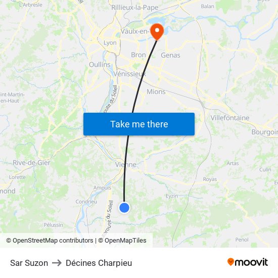 Sar Suzon to Décines Charpieu map