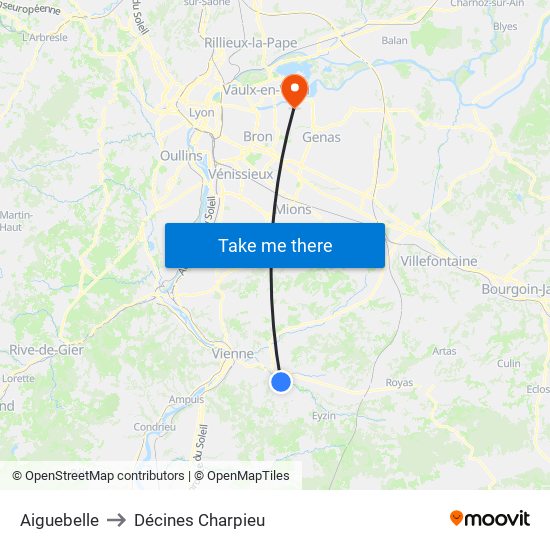 Aiguebelle to Décines Charpieu map