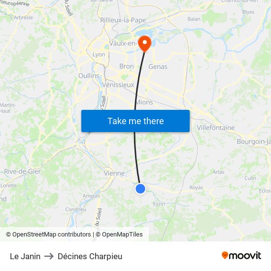 Le Janin to Décines Charpieu map