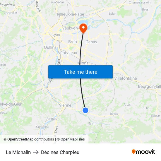 Le Michalin to Décines Charpieu map