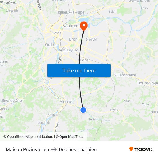 Maison Puzin-Julien to Décines Charpieu map