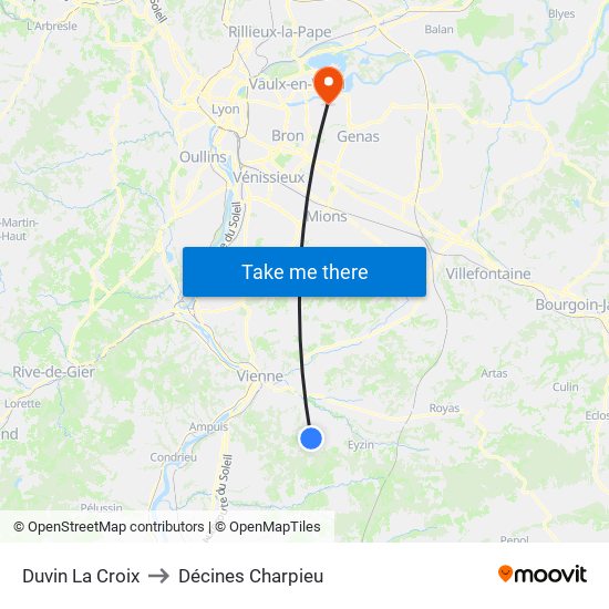 Duvin La Croix to Décines Charpieu map