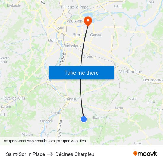 Saint-Sorlin Place to Décines Charpieu map