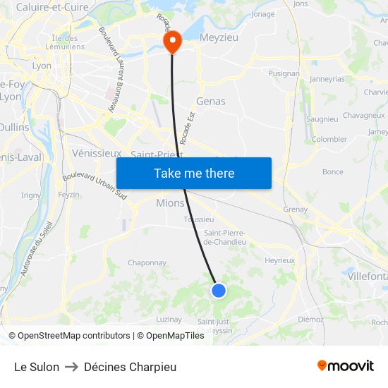 Le Sulon to Décines Charpieu map