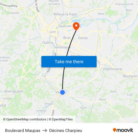 Boulevard Maupas to Décines Charpieu map