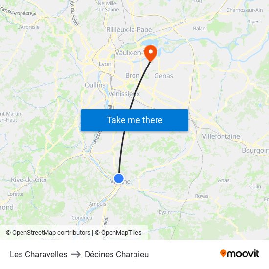 Les Charavelles to Décines Charpieu map