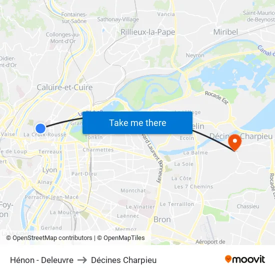 Hénon - Deleuvre to Décines Charpieu map