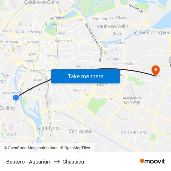 Bastéro - Aquarium to Chassieu map