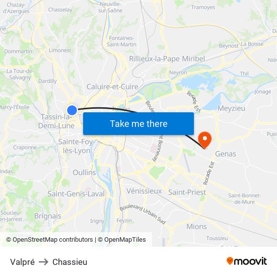 Valpré to Chassieu map