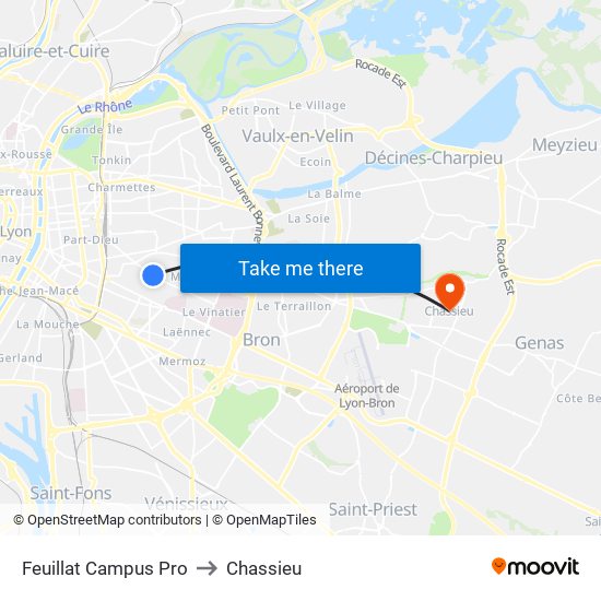 Feuillat Campus Pro to Chassieu map