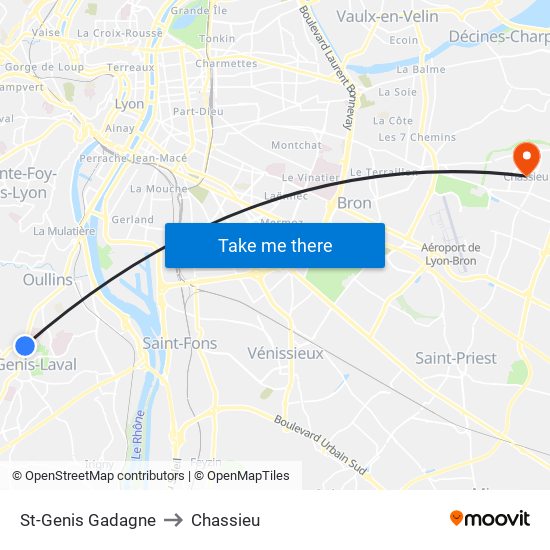 St-Genis Gadagne to Chassieu map