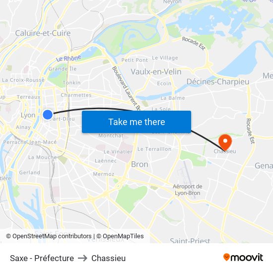 Saxe - Préfecture to Chassieu map