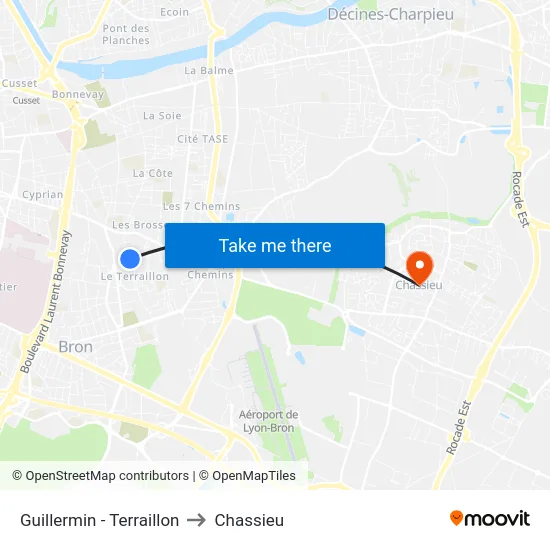 Guillermin - Terraillon to Chassieu map