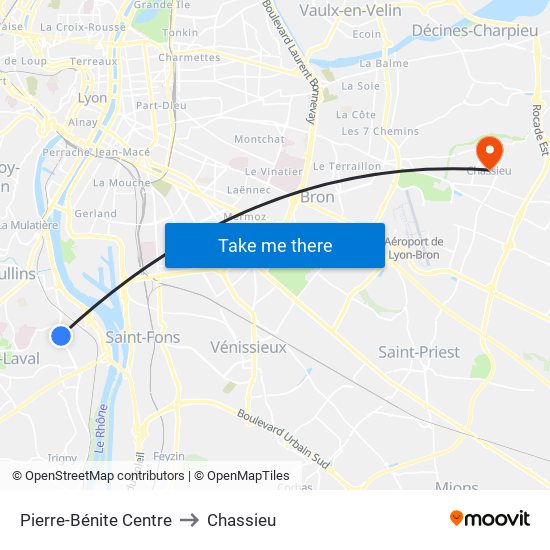 Pierre-Bénite Centre to Chassieu map