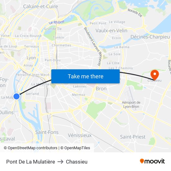 Pont De La Mulatière to Chassieu map