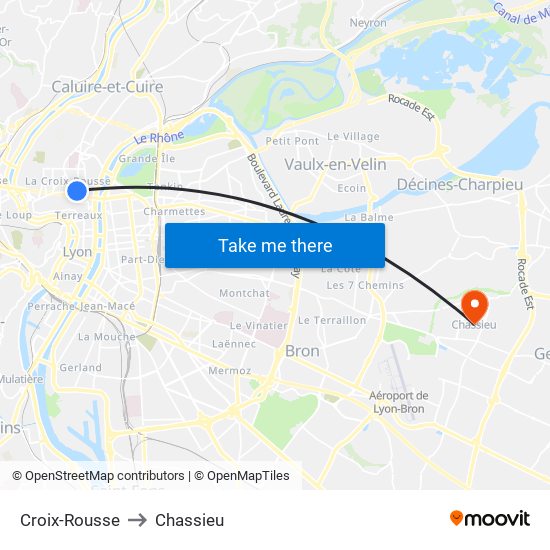 Croix-Rousse to Chassieu map