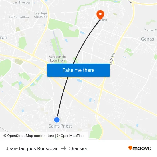 Jean-Jacques Rousseau to Chassieu map