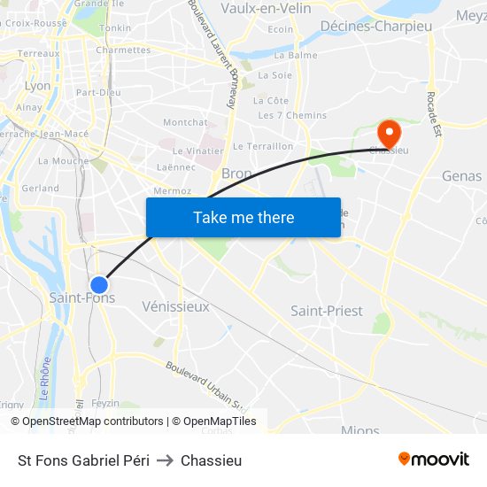 St Fons Gabriel Péri to Chassieu map