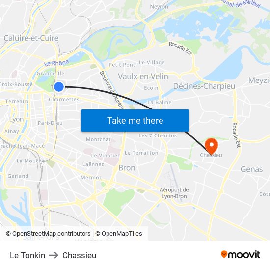Le Tonkin to Chassieu map