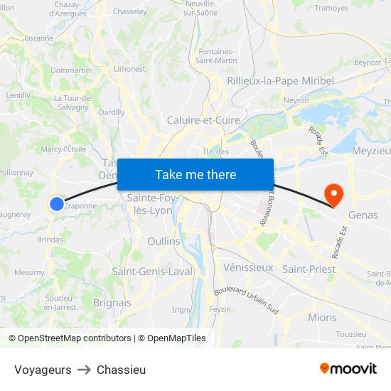 Voyageurs to Chassieu map