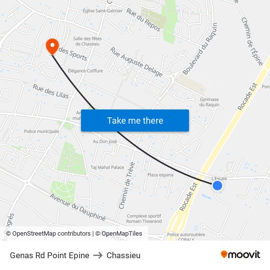 Genas Rd Point Epine to Chassieu map