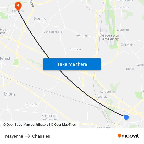 Mayenne to Chassieu map