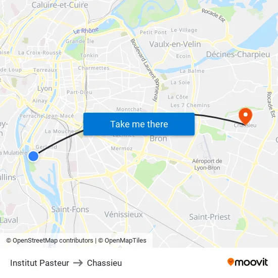 Institut Pasteur to Chassieu map