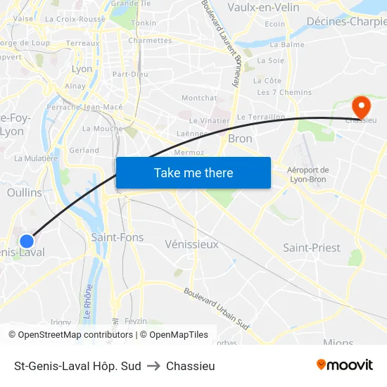 St-Genis-Laval Hôp. Sud to Chassieu map