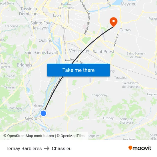 Ternay Barbières to Chassieu map