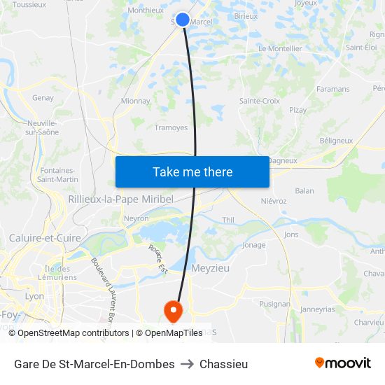 Gare De St-Marcel-En-Dombes to Chassieu map