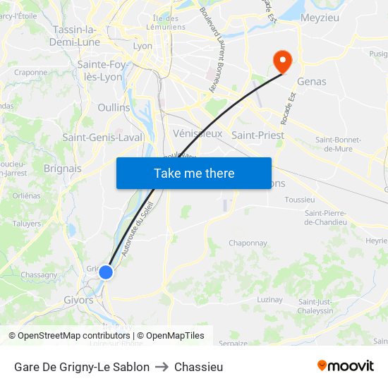 Gare De Grigny-Le Sablon to Chassieu map