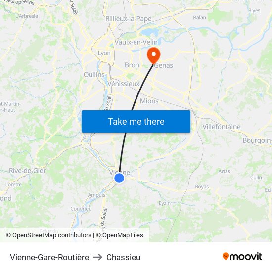 Vienne-Gare-Routière to Chassieu map