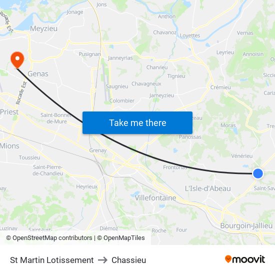 St Martin Lotissement to Chassieu map