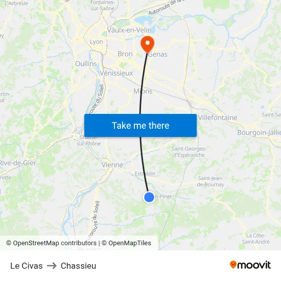 Le Civas to Chassieu map
