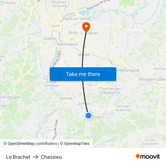 Le Brachet to Chassieu map
