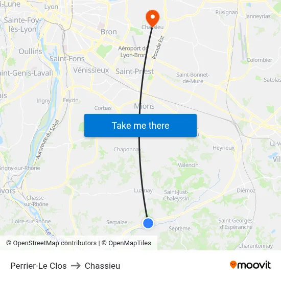 Perrier-Le Clos to Chassieu map