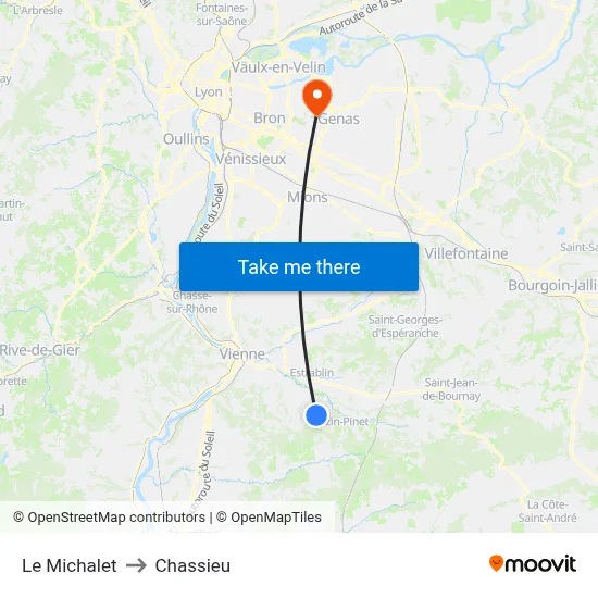 Le Michalet to Chassieu map