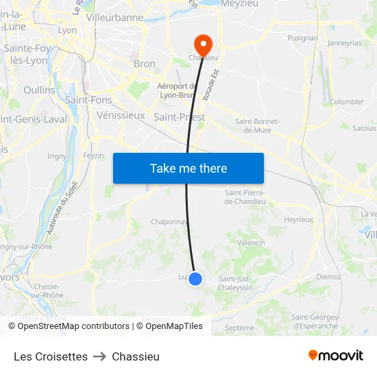 Les Croisettes to Chassieu map