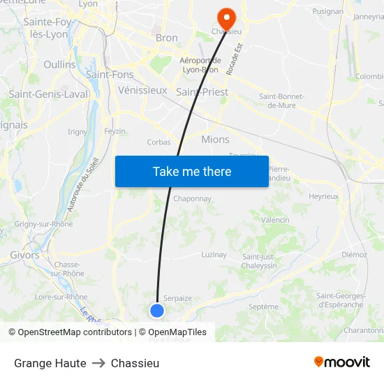 Grange Haute to Chassieu map