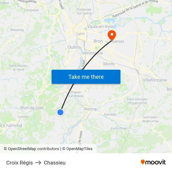 Croix Régis to Chassieu map