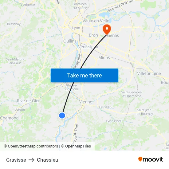 Gravisse to Chassieu map