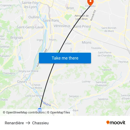 Renardière to Chassieu map
