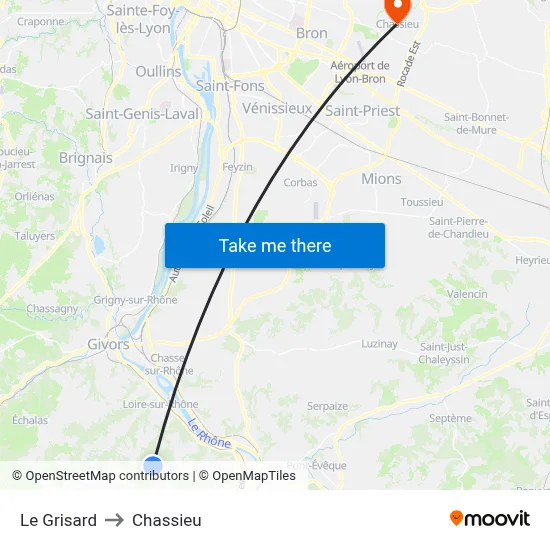Le Grisard to Chassieu map