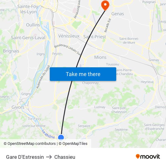 Gare D'Estressin to Chassieu map